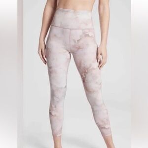 Athleta Elation Snow Dye leggings and sports bra. Rosario Pink. Size Medium